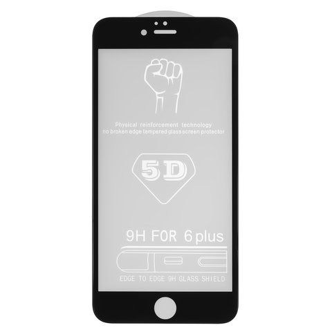 Захисне скло All Spares для Apple iPhone 6 Plus, iPhone 6S Plus, 0,26 мм 9H, 5D Full Glue, чорний, шар клею нанесений по всій поверхні