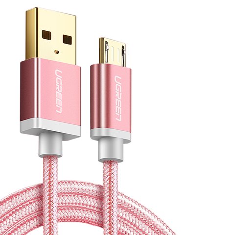 USB кабель UGREEN, USB тип A, micro USB тип B, 100 см, 2 A, розовый, #6957303836659