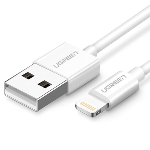 USB кабель UGREEN, USB тип A, Lightning, 200 см, 2,4 А, белый, MFi, #6957303827305