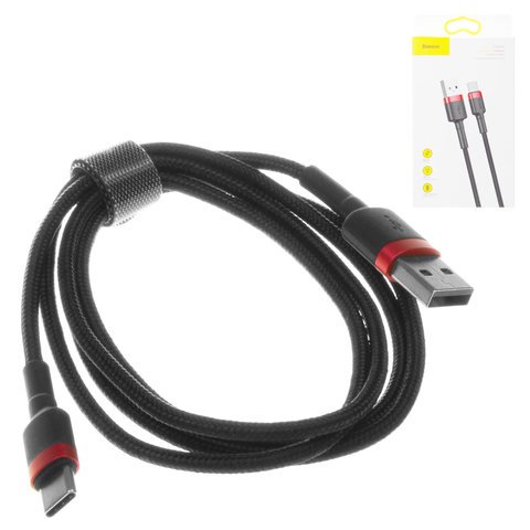 USB кабель Baseus Cafule, USB тип C, USB тип A, 100 см, 3 A, чорний, червоний, #CATKLF B91