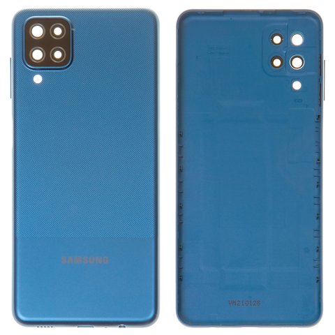 Задня панель корпуса для Samsung A125F Galaxy A12, синя, із склом камери, з боковою кнопкою