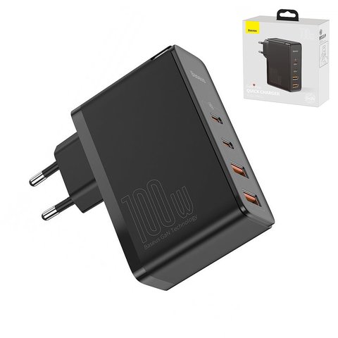 Сетевое зарядное устройство Baseus GaN2 Pro, 100 Вт, Quick Charge, черный, c кабелем USB тип C к USB тип C, 4 порта, #CCGAN2P L01
