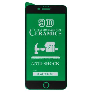 Захисна плівка Ceramics для Apple iPhone 6 Plus, iPhone 7 Plus, iPhone 8 Plus, чорна, 0,2 мм 9H, сумісне з чохлом, Full Glue, шар клею нанесений по всій поверхні