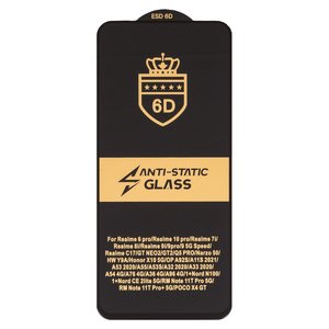 Захисне скло ESD 6D для Tecno Spark Go 2024  BG6 ; Realme 8i; Oppo A53s 4G, A54 4G, A96 4G; Xiaomi Poco X4 GT, Redmi Note 11T Pro, сумісне з чохлом, Full Glue, Anti Static, без упаковки , чорний
