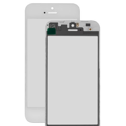 Стекло корпуса для iPhone 5S, iPhone SE, с рамкой, с OCA пленкой, белое