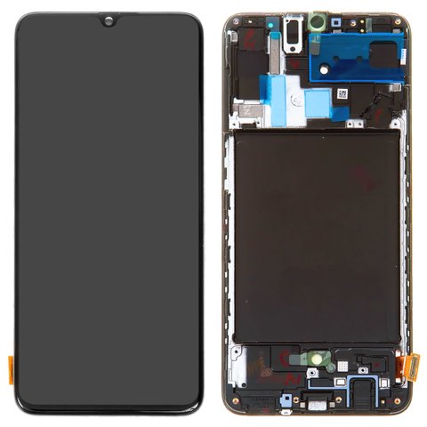 LCD compatible with Samsung A705 Galaxy A70, black, with frame, Original PRC , original glass 