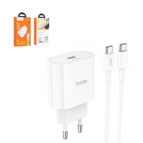 Mains Charger Hoco C94A, 20 W, Power Delivery PD , Fast Charge, white, with cable USB type C to USB type C, 1 output  #6931474762191