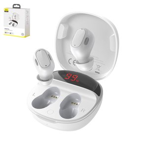 Headphone Baseus WM01 Plus, wireless, vacuum, white, with charging case, with USB cable Type C, with LCD  #NGWM010002 NGWM01P 02