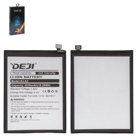 Battery Deji BLP817 compatible with Oppo A15, A15s, Li ion, 3.85 V, 4230 mAh