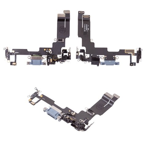Flat Cable compatible with iPhone 14, charge connector, dark blue, with microphone, with components, Original PRC  
