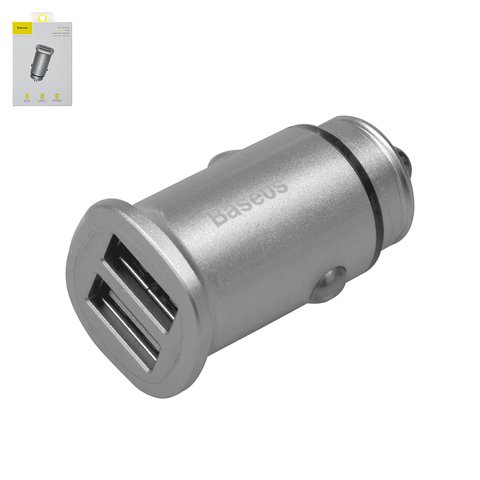 Cargador Baseus BS C15Q, 12 V, 2 salidas USB de 4.5 V; 5 A 5 V; 4.5 A 9 V; 3 A 12 V; 2 A , plateado, Quick Charge, 30 W, #CCALL DS0S