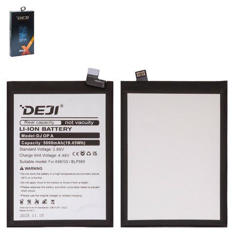 Batería Deji BLP989 puede usarse con Oppo A98 5G, Li ion, 3,89 V, 5000 mAh
