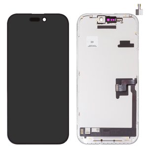 Pantalla LCD puede usarse con iPhone 16 Pro, negro, con marco, HC, sin microchip, AMOLED , GX OEM soft, 120Hz