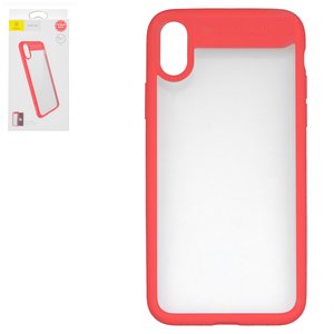 Чехол Baseus для iPhone X, красный, прозрачный, стекло, силикон, #ARAPIPHX SB09