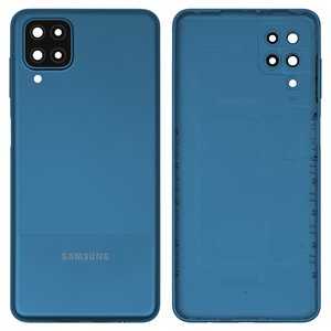 Задняя панель корпуса для Samsung A127 Galaxy A12 Nacho, синяя, со стеклом камеры, с боковыми кнопками