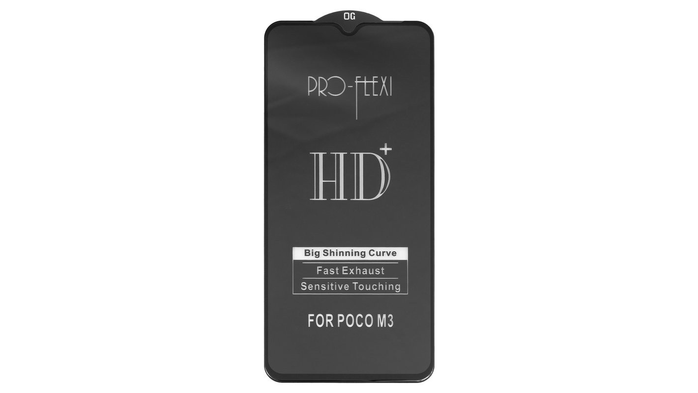 Защитное стекло All Spares для Xiaomi Poco M3, Redmi 9T, 0,33 мм 9H,  совместимо с чехлом, Full Glue, черный, cлой клея нанесен по всей  поверхности, Pro-Flexi HD+ - GsmServer