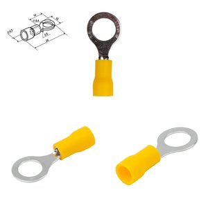 Наконечник RV 1.25 6, 6 мм, кільцевий, ізольований, жовтий, 10 шт., 0,5 1,5 мм²