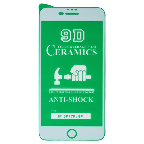 Защитная пленка Ceramica для Apple iPhone 6 Plus, iPhone 7 Plus, iPhone 8 Plus, белая, 0,2 мм 9H, совместимо с чехлом, Full Glue, cлой клея нанесен по всей поверхности