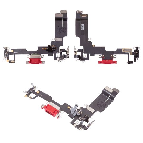 Шлейф для iPhone 14, конектора зарядки, червоний, з мікрофоном, з компонентами, Original PRC 