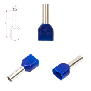 Наконечник TE4012, для 2х проводів, трубчастий, ізольований, синій, 10 шт., 4 мм², 12 мм