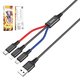 USB кабель Hoco X76, USB тип-C, USB тип-A, micro-USB тип-B, Lightning, 100 см, 2 A, чорний, червоний, синій, #6931474768636