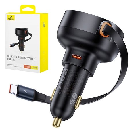Автомобильное зарядное устройство Baseus Enjoyment Pro, черное, Power Delivery PD , c кабелем, 60 Вт, 1 порт, 12 24 B, #C00057802111 01