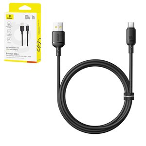 USB кабель Baseus Silky, USB тип C, USB тип A, 100 см, 100 Вт, чорний, силіконовий, #P10377703113 00